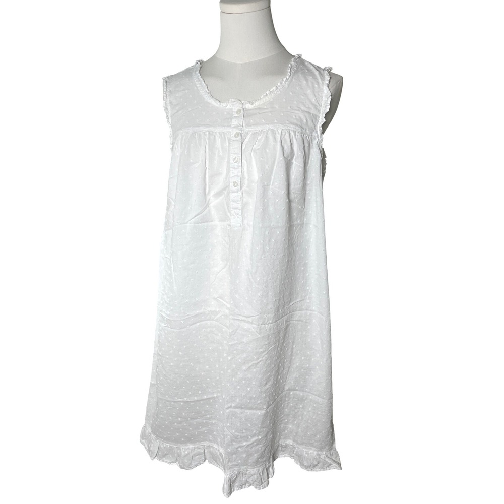 Cottagecore Swiss Dot Cotton Nightgown Ruffle White Adonna Sleeveless M